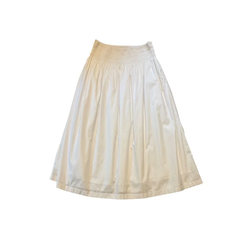 Madewell Smocked Waist Midi Skirt In Poplin White NU637 Women's Large New